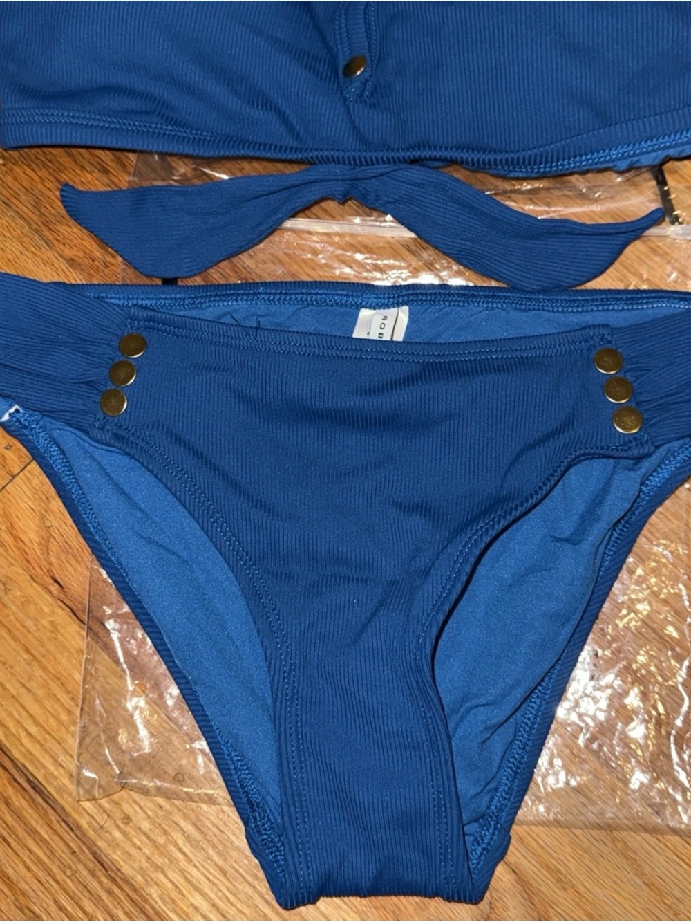 Robin Piccone Deep Blue Ribbed Bikini Set with Gold Buttons - Picture 5 of 7